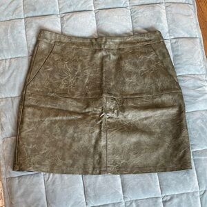 Mint Vanilla Olive Green Vegan Leather Mini Skirt
